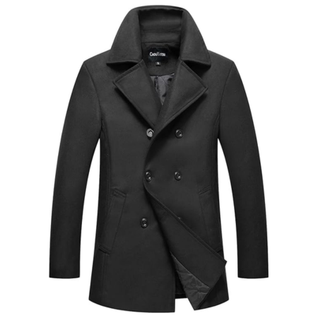 chouyatou Men's Classic Notched Collar Double Breasted Wool Blend Pea Coat