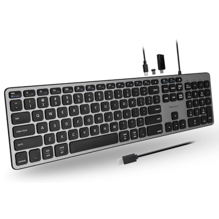 Macally Premium Wired USB C Keyboard with USB Ports (2X USB-A |1x USB-C Ports)