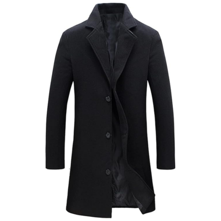 Springrain Men's Wool Blend Pea Coat Notched Collar Single Breasted