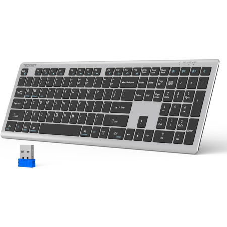 TECKNET Bluetooth Keyboard Rechargeable, 4-Device Free Switching (2.4G+BT), Ultra-Slim Full Size